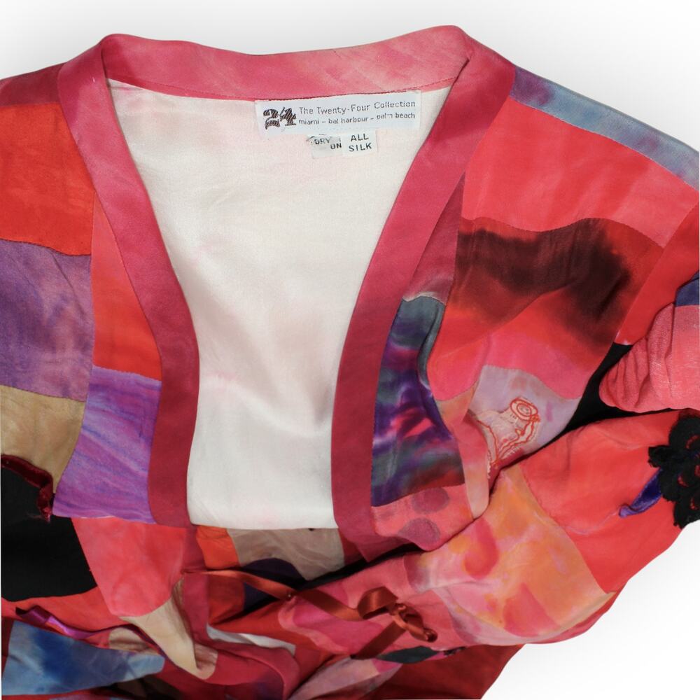 Vintage 24collection Silk Patchwork Long Open Jac… - image 3
